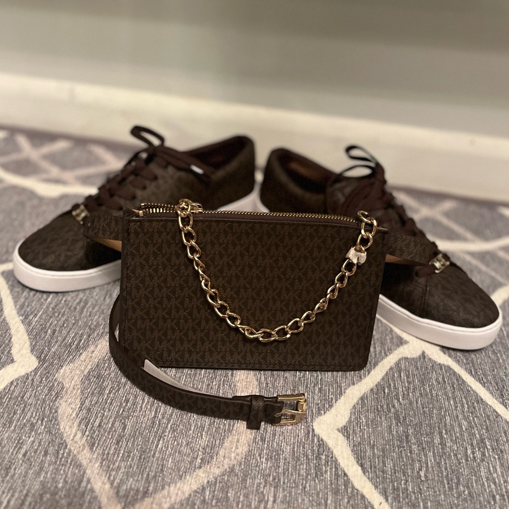 New Michael Kors Keaton Sneakers & New Signature MK Logo Belt Fanny Pack